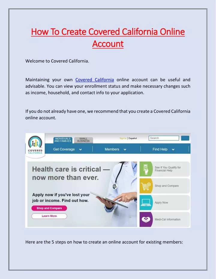 PPT How To Create Covered California Online Account PowerPoint