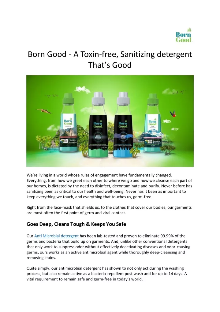 born good a toxin free sanitizing detergent that