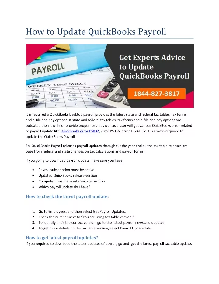 how to update quickbooks payroll