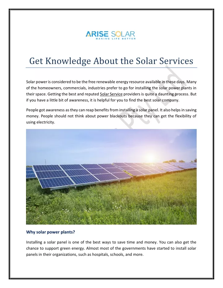 get knowledge about the solar services