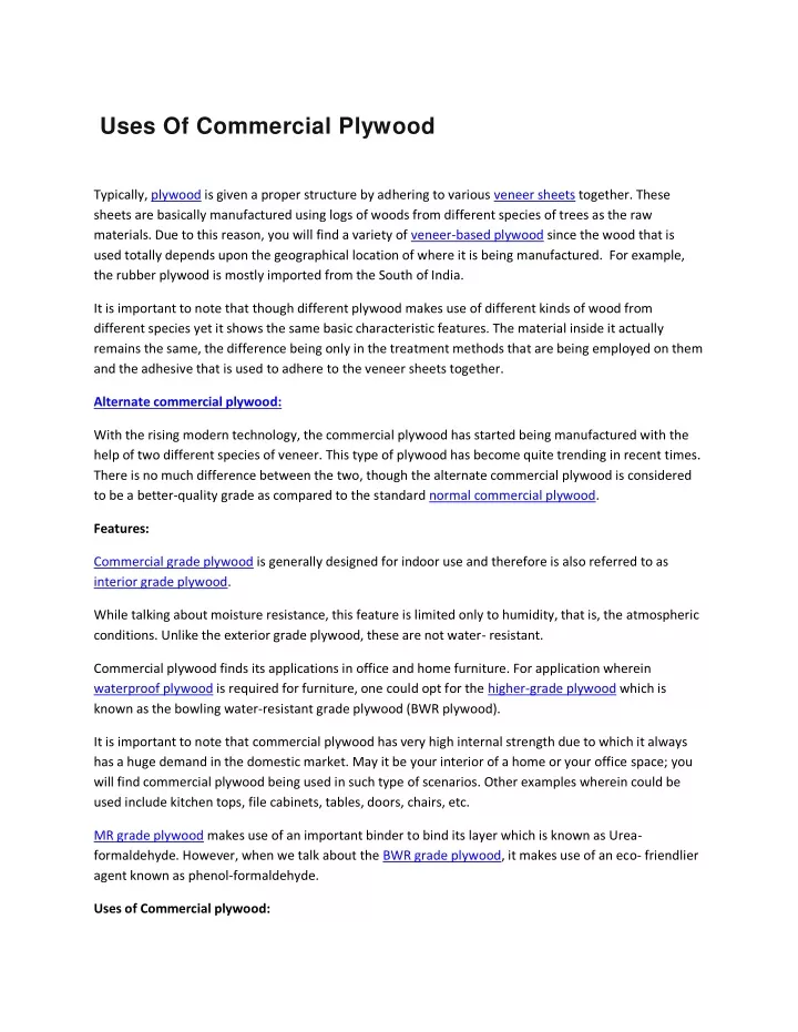 uses of commercial plywood