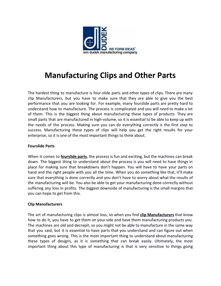 manufacturing clips and other parts