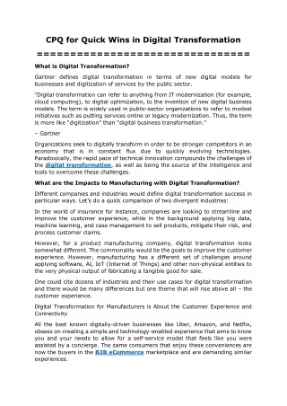 cpq for quick wins in digital transformation