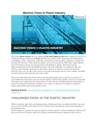 Machine Vision In Plastic Industry