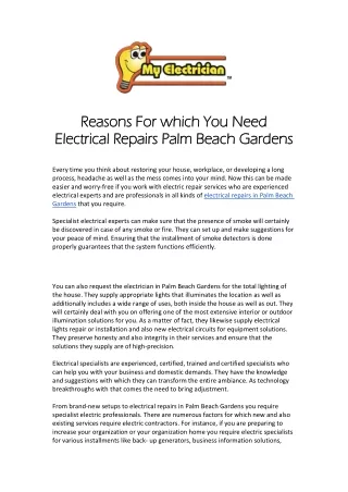 Reasons For which You Need Electrical Repairs Palm Beach Gardens