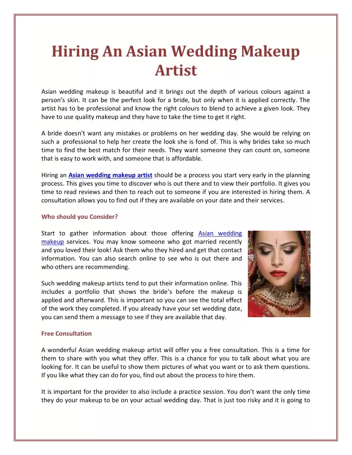 hiring an asian wedding makeup artist
