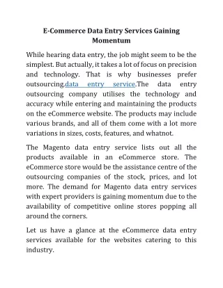 e commerce data entry services gaining momentum