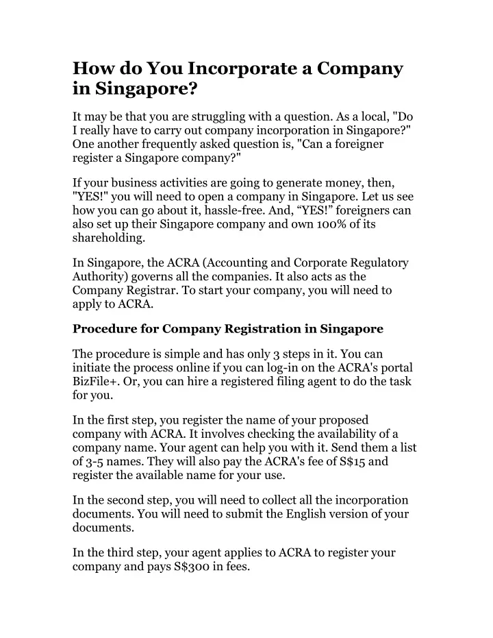 how do you incorporate a company in singapore