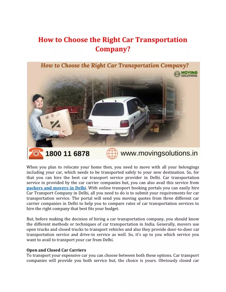 how to choose the right car transportation company