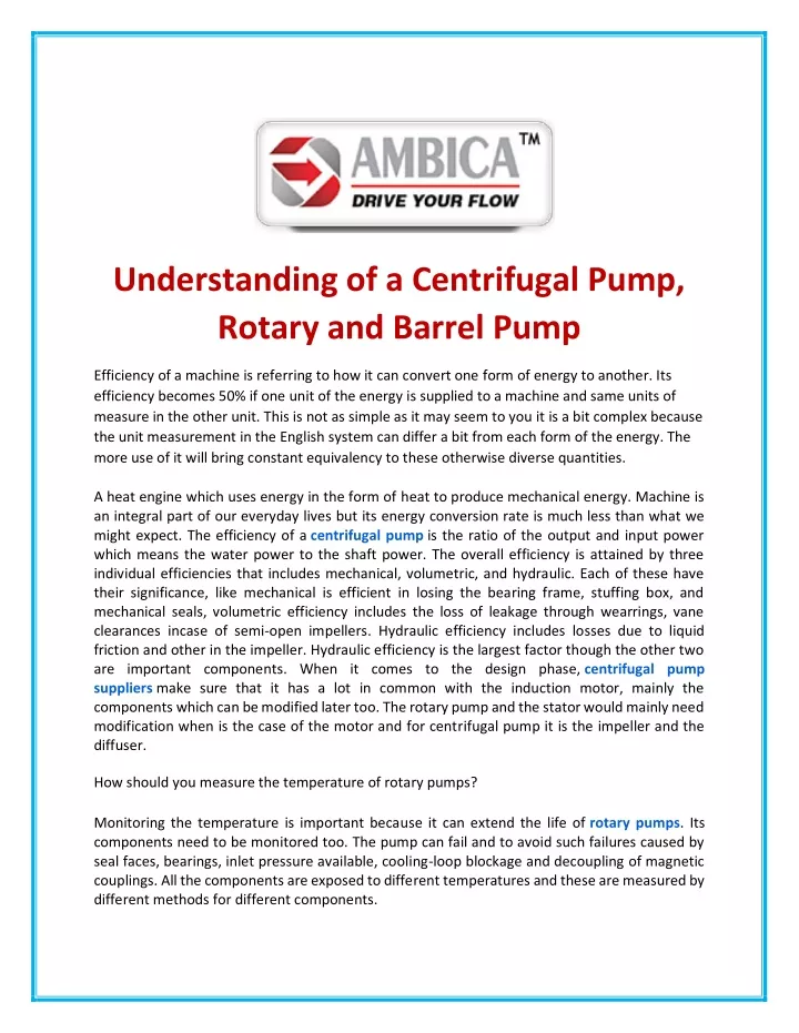 understanding of a centrifugal pump rotary