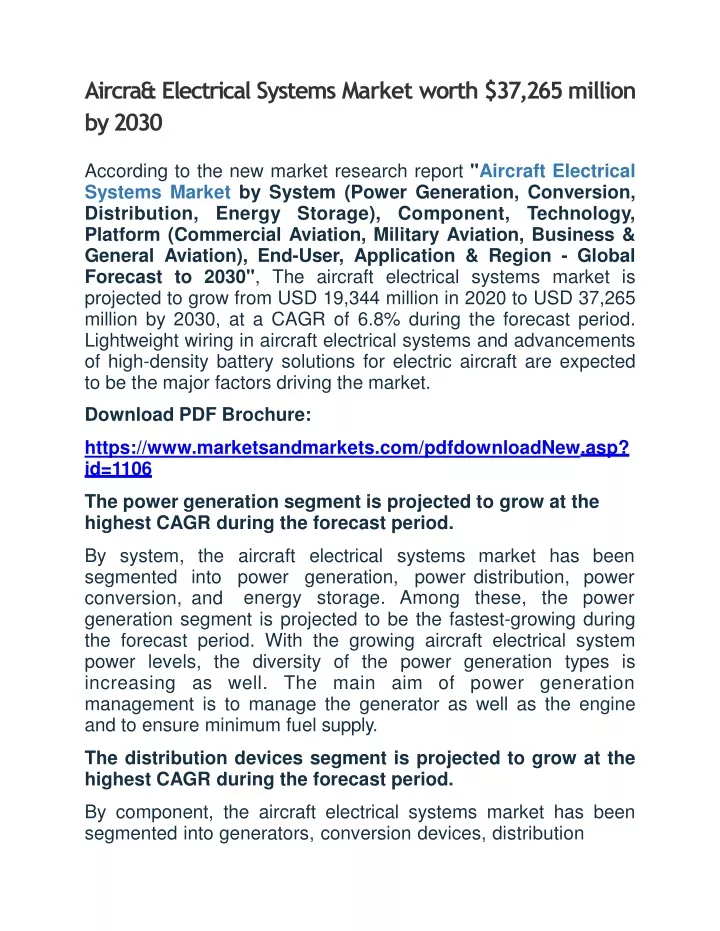 aircra electrical systems market worth