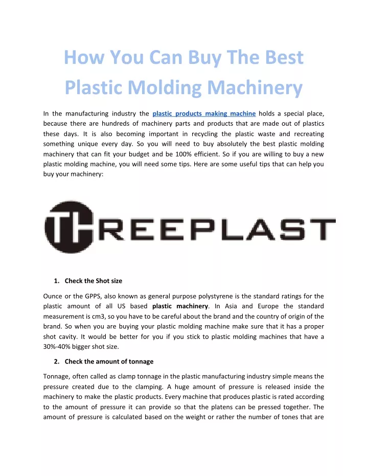 how you can buy the best plastic molding machinery