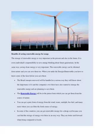 benefits of saving renewable energy for usage
