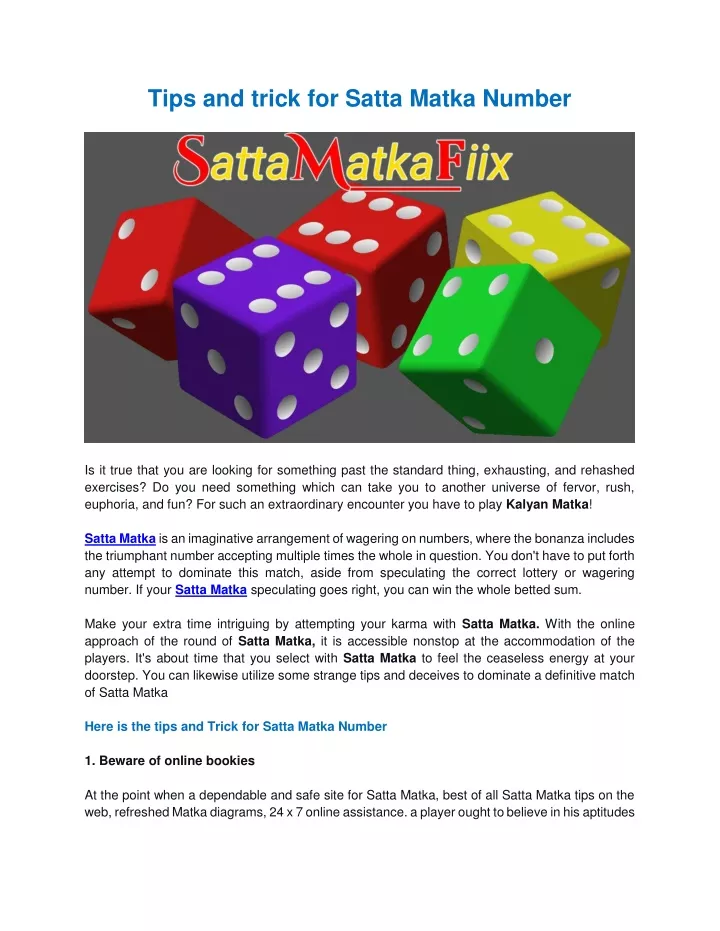 tips and trick for satta matka number