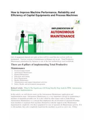 How to Improve Machine Performance, Reliability and Efficiency of Capital Equipments and Process Machines