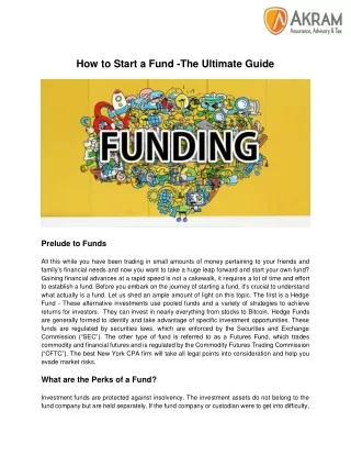 How to Start a Fund -The Ultimate Guide By Akram