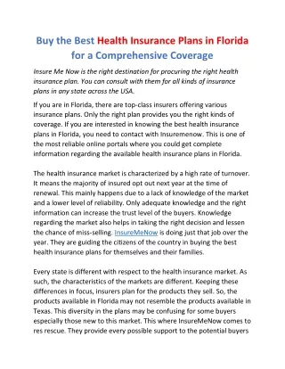 Buy the Best Health Insurance Plans in Florida for a Comprehensive Coverage