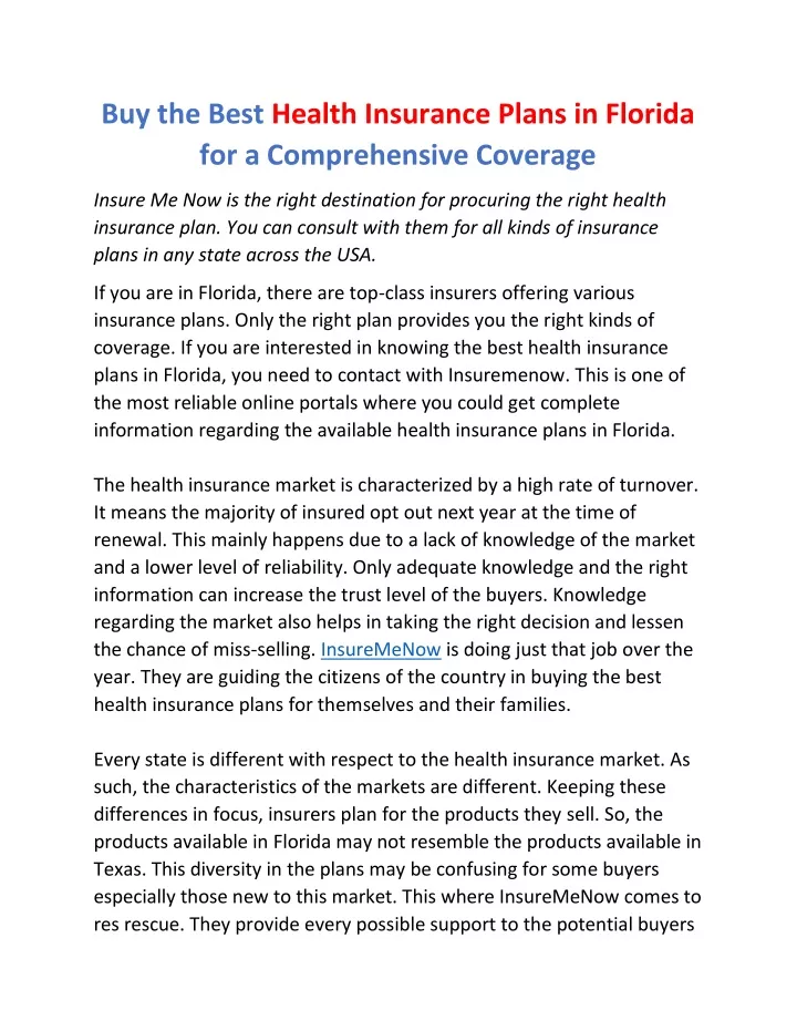 buy the best health insurance plans in florida