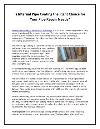 is internal pipe coating the right choice