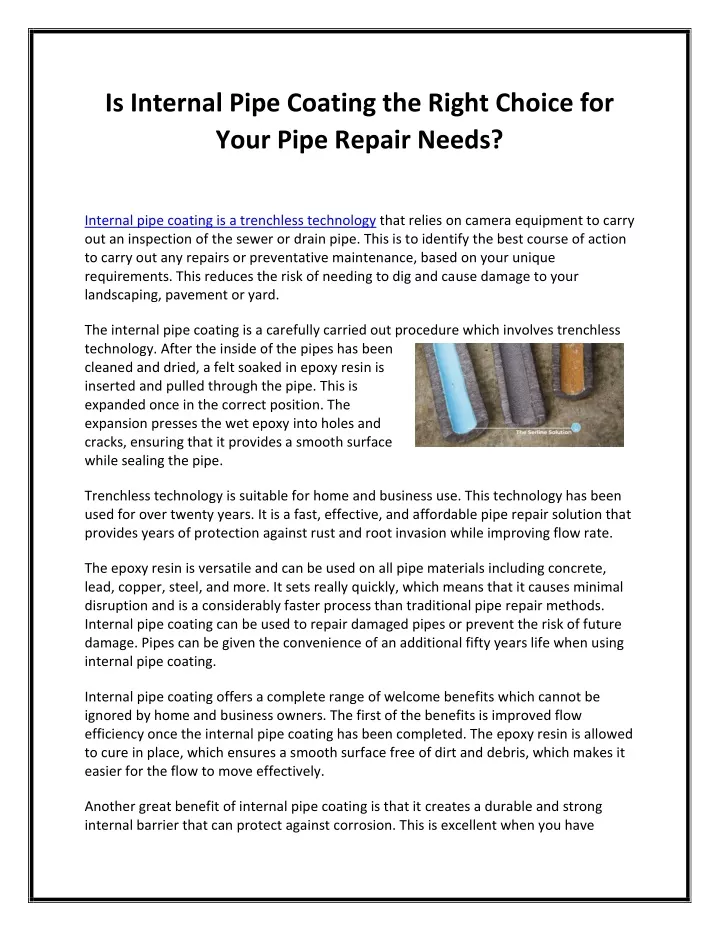 is internal pipe coating the right choice