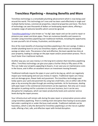 trenchless pipelining amazing benefits and more