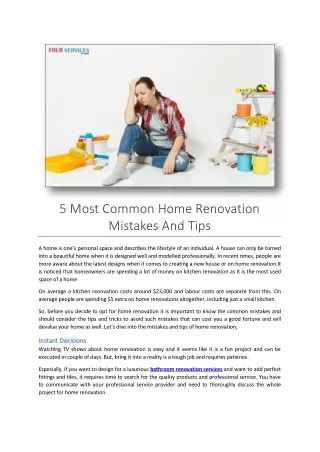 5 Most Common Home Renovation Mistakes And Tips