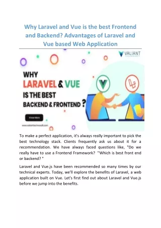 Why Laravel and Vue is the best Frontend and Backend? Advantages of Laravel and Vue based Web Application