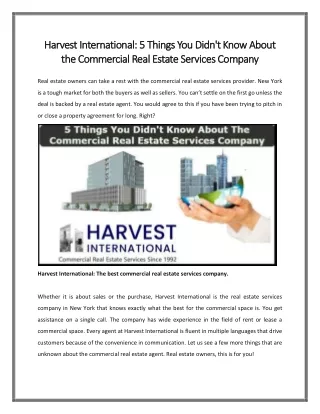 Harvest International: 5 Things You Didn't Know About the Commercial Real Estate Services Company