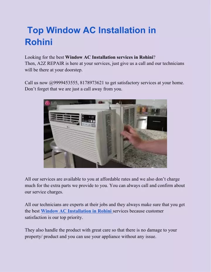 top window ac installation in rohini