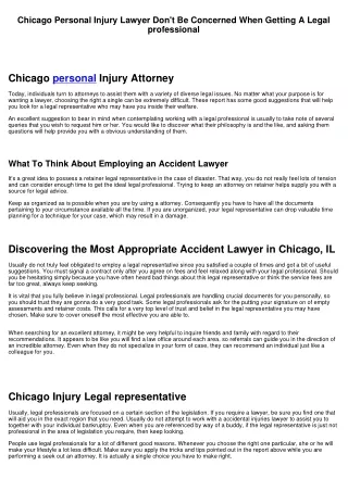 Chicago Personal Injury Lawyer Don't Be Concerned When Employing A Attorney