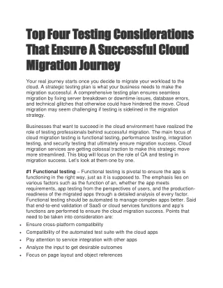 Top Four Testing Considerations That Ensure A Successful Cloud Migration Journey