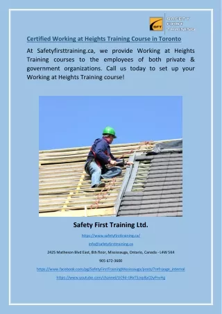 Certified Working at Heights Training Course in Toronto