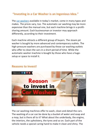 investing in a car washer is an ingenious idea