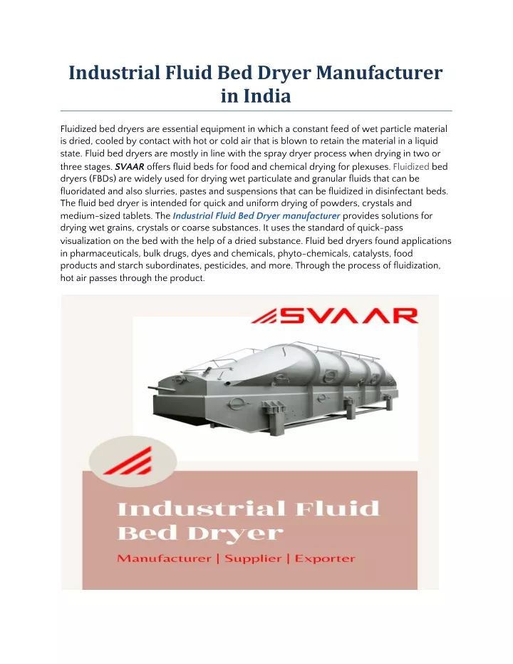 industrial fluid bed dryer manufacturer in india