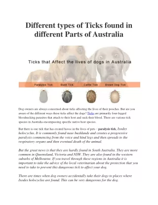 Different types of Ticks found in different Parts of Australia