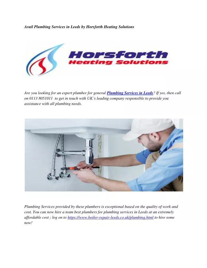 avail plumbing services in leeds by horsforth