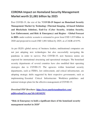 CORONA Impact on Homeland Security Management Market worth $1,081 billion by 2025