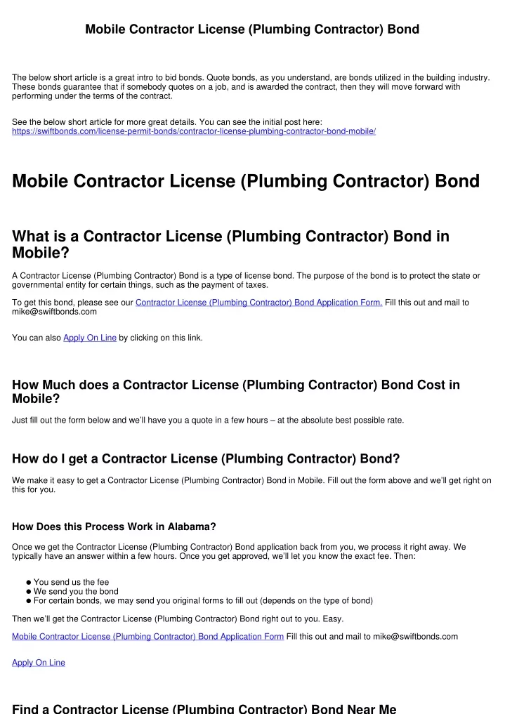 mobile contractor license plumbing contractor bond