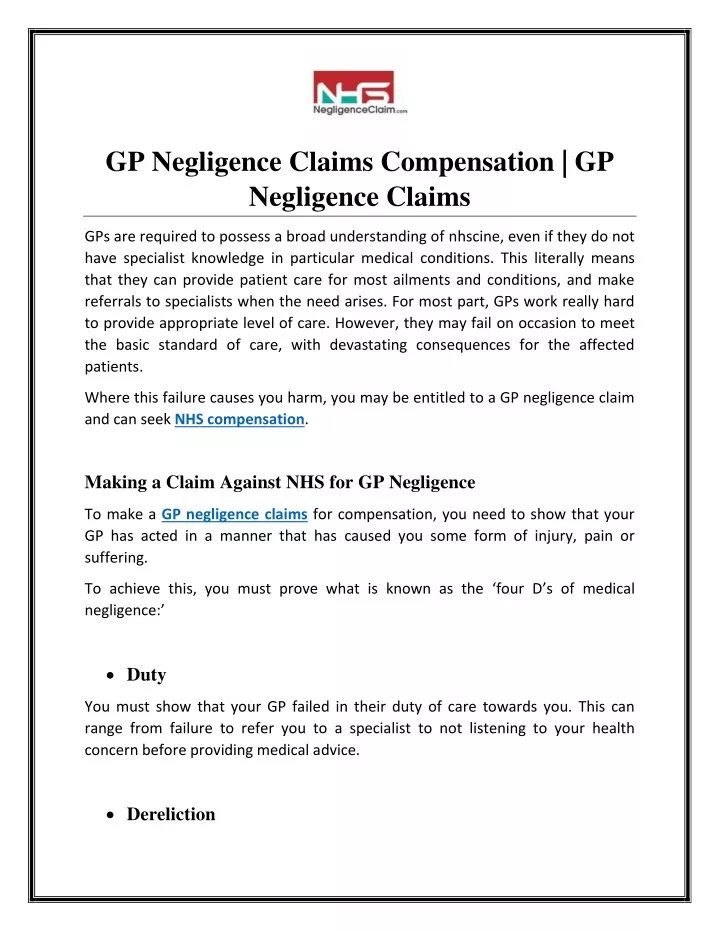 gp negligence claims compensation gp negligence