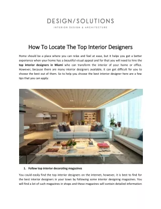 How To Locate The Top Interior Designers