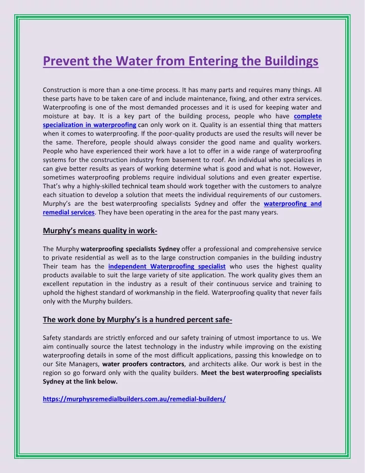 prevent the water from entering the buildings