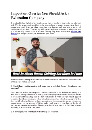 important queries you should ask a relocation