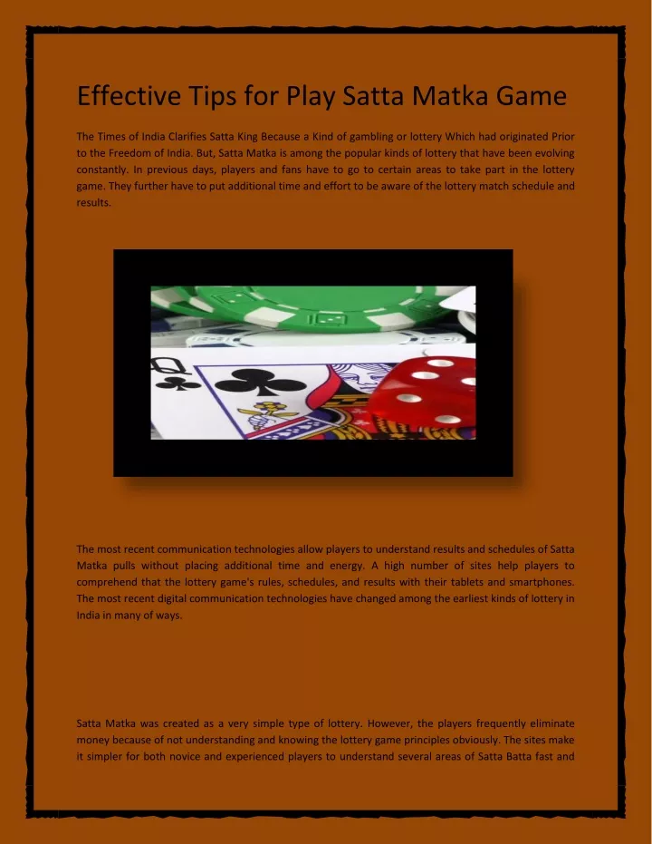 effective tips for play satta matka game