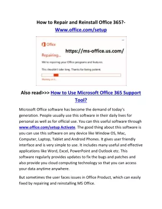 how to repair and reinstall office 365 www office