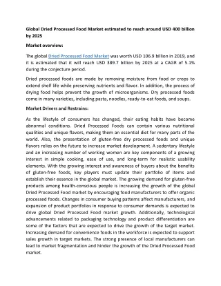 global dried processed food market estimated