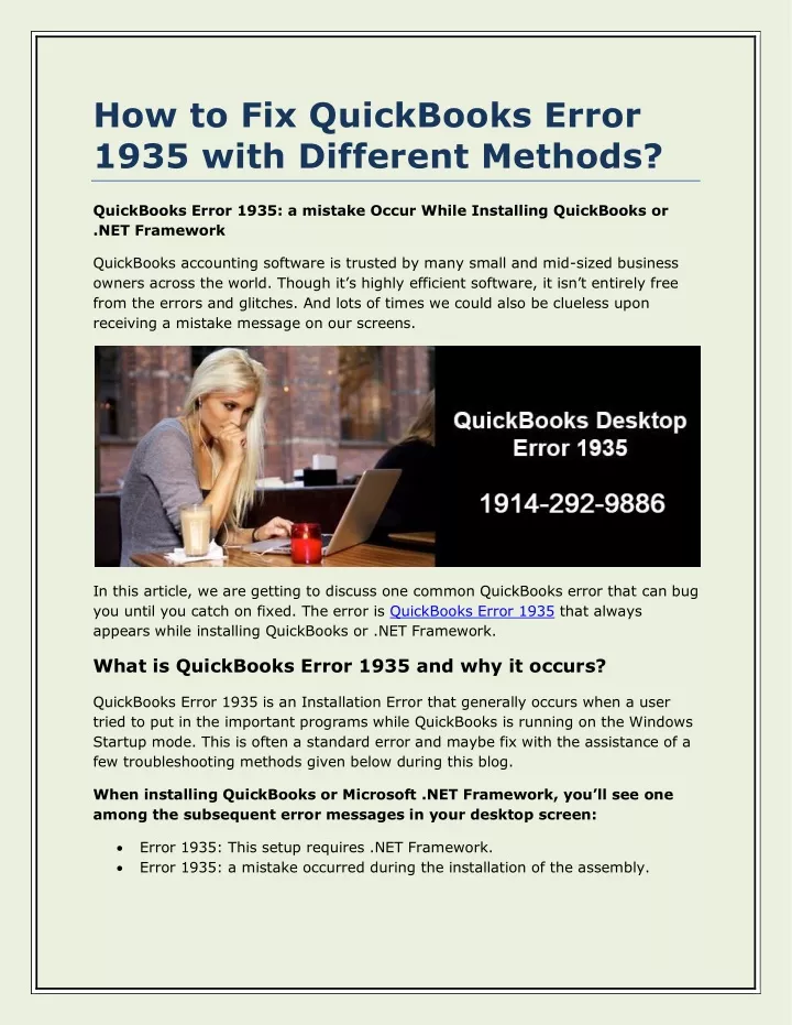 how to fix quickbooks error 1935 with different