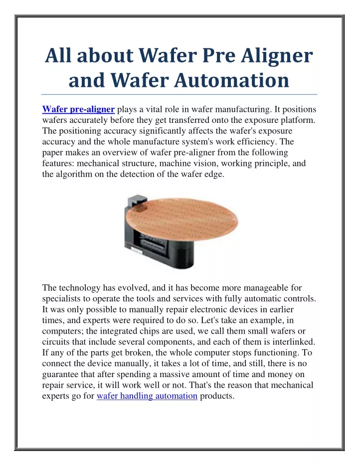 all about wafer pre aligner and wafer automation