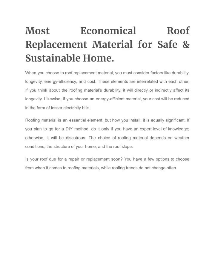 most replacement material for safe sustainable
