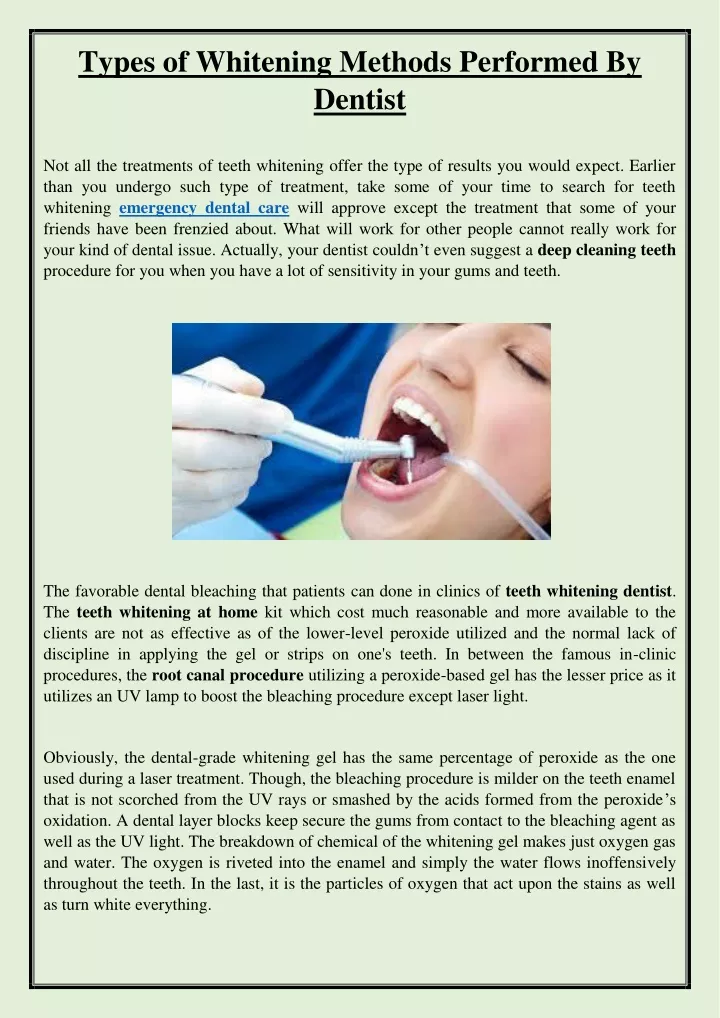 types of whitening methods performed by dentist