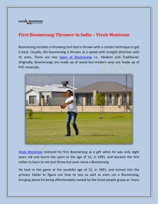 First Boomerang Thrower in India - Vivek Montrose
